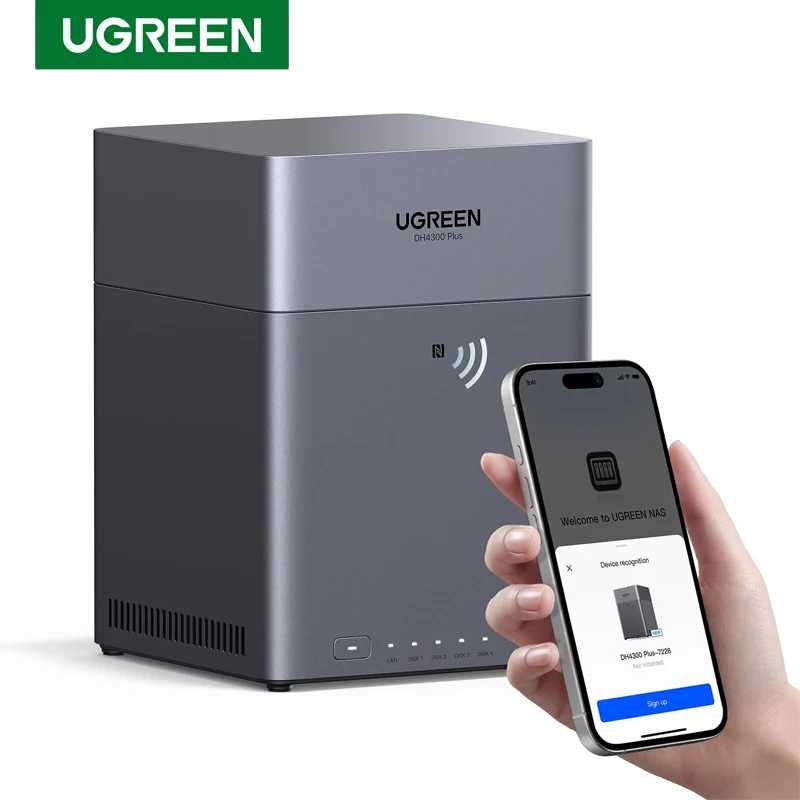 UGREEN NAS DH4300 Plus 4-х отсеков для настольных ПК с поддержкой NAS Емкость до 120 ТБ, 8 ГБ LPDDR4X ОЗУ, 2,5 Гбит, 4K, сетевое хранилище Упаковочное, полиграфическое и вспомогательное оборудование