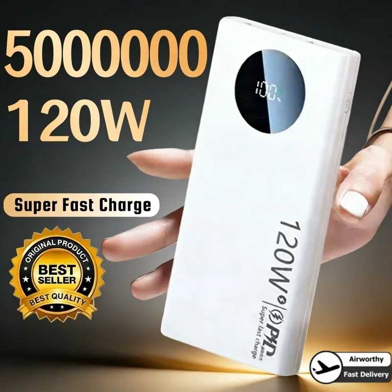 Внешний аккумулятор 500000 мАч, 120 Вт, сверхбыстрая зарядка, PD20W, двусторонняя зарядка, цифровой дисплей, безопасен для самолетов, CCC, для iPhone, Samsung, Xiaomi Аксессуары для мобильных телефонов