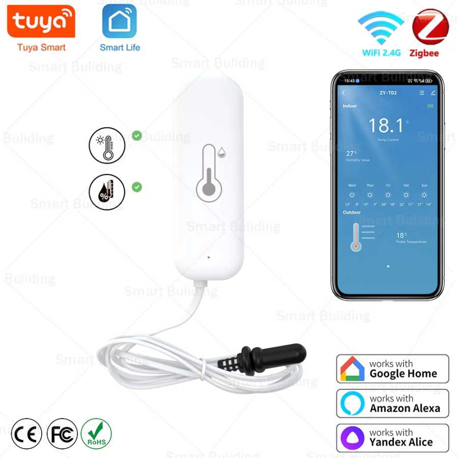 Датчик температуры и влажности Tuya Zigbee WiFi с внешним датчиком, высокоточный, для удаленного мониторинга SmartLife, для растений, аквариумов, бассейнов Инструменты для измерения и анализа