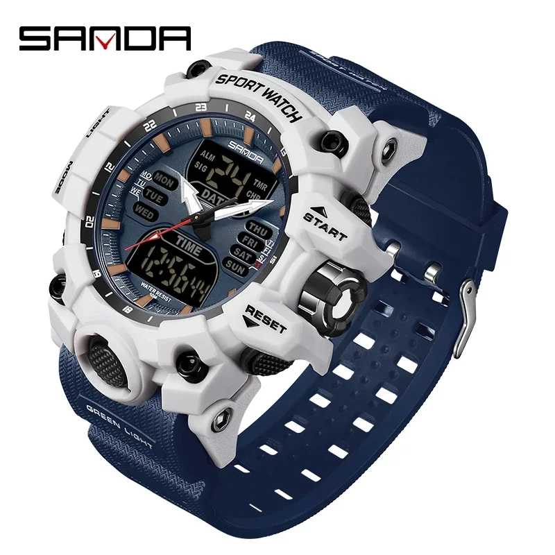 SANDA 6126 цифровые часы с двойным дисплеем, мужские часы, водонепроницаемые спортивные часы, военный мужской будильник, секундомер, кварцевые наручные часы, мужские Мужские часы