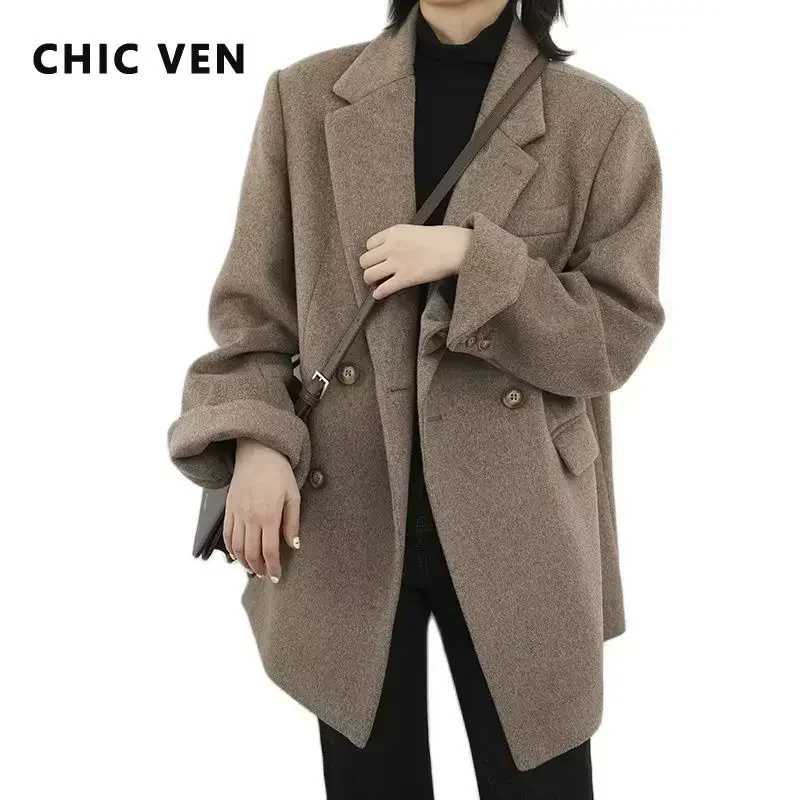 Фотография №1 товара CHIC VEN женское полушерстяное пальто однотонный средней длины шерстяной пиджак