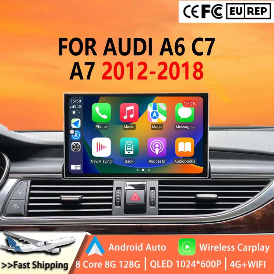 Автомобильный мультимедийный плеер Android 15 для Audi A6 C7 A7 2012 ~ 2018, сенсорный экран Carplay, музыка, стерео, GPS-навигация, 8 + 128 ГБ, авторадио Автоэлектроника