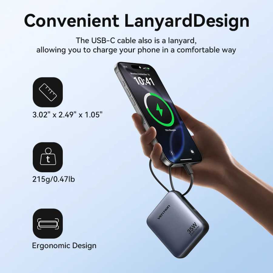 Фотография №2 товара Портативный внешний аккумулятор Vention 35W Mini Power Bank с быстрой