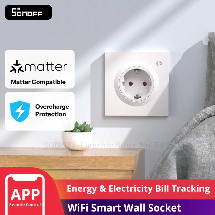 Умная настенная розетка SONOFF WS01TPF-E Orb Socket Matter Over WiFi EU, тип F, с функцией анализа энергопотребления и интеллектуальной защитой от перегрузки. 