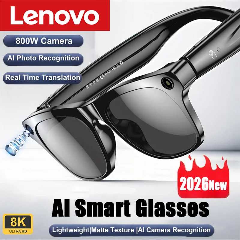 Умные очки Lenovo с камерой 100 МП, 8K HD, Chat GPT, аккумулятором 260 мАч, Bluetooth-звонками, голосовым помощником и управлением для мужчин Умная электроника