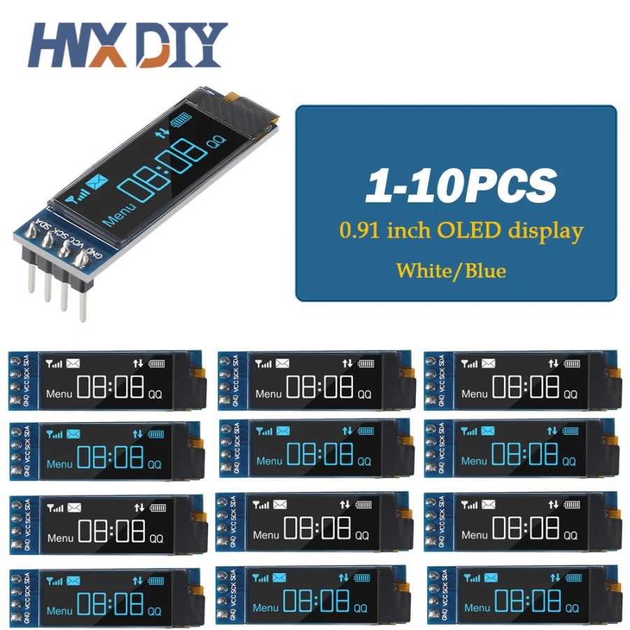 1-10 шт. 0,91 дюйма 128x32 IIC I2C белый/синий OLED ЖК-дисплей DIY модуль SSD1306 драйвер IC DC 3,3 В 5 В для Arduino Оптоэлектронные дисплеи