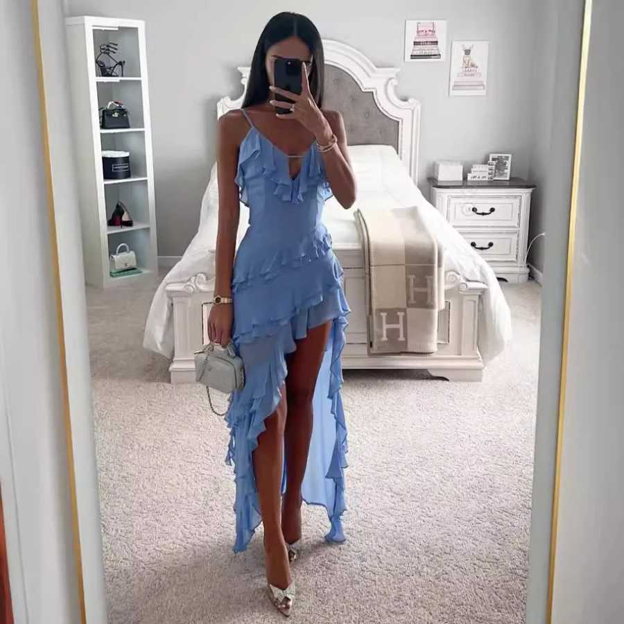 Фотография №1 товара Kobieta nieregularne frędzle letni trend obcisły rozcięcie Maxi Bodycon urodziny