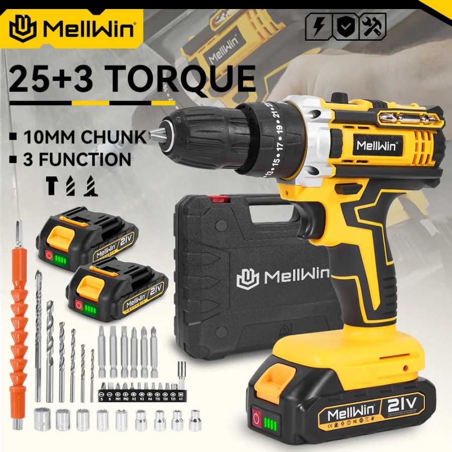 MELLWIN 25 + 3 крутящего момента электрическая ударная дрель многофункциональная беспроводная электрическая отвертка DIY электроинструмент для Makita 18 В аккумуляторный штифт Электрические инструменты
