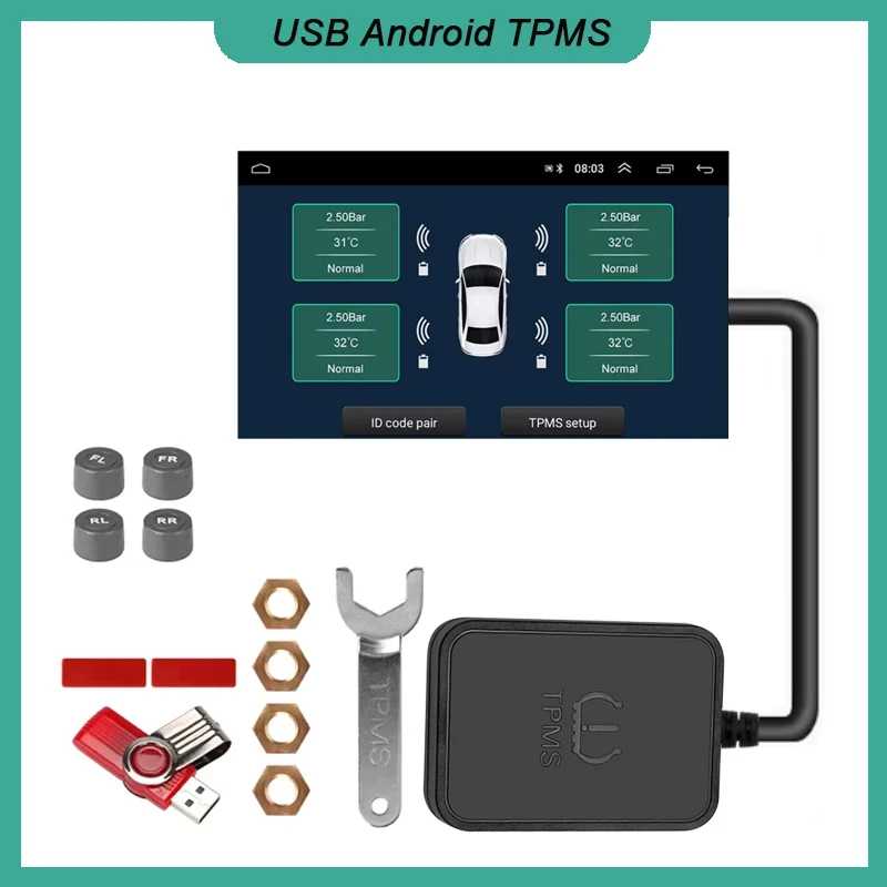 USB Android TPMS внешний датчик запасного колеса, бесплатное давление в шинах, беспроводное для автомобильной навигации, радио, DVD-плеер, обнаружение Автоэлектроника