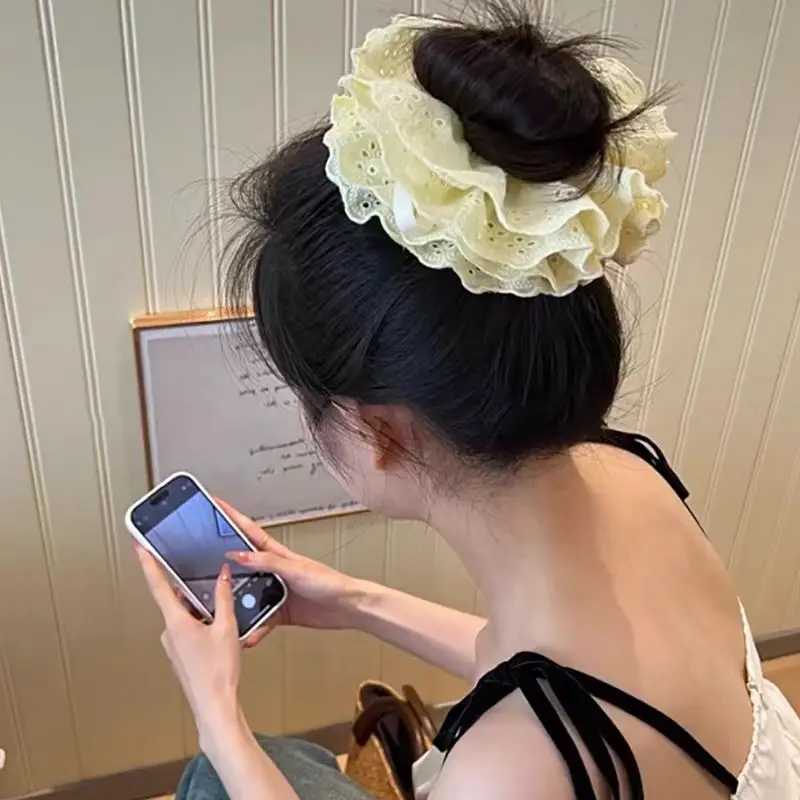 Фотография №4 товара Прочная четырехслойная кружевная резинка для волос 6,3 дюйма, большая, для