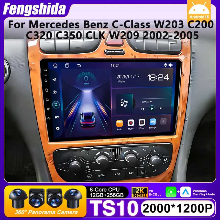 Автомобильный радиоприемник Carplay для Mercedes Benz C-Class W203 C200 C320 C350 CLK W209 2002-2005 навигация GPS Android Auto 5G Wi-Fi без 2din Автоэлектроника