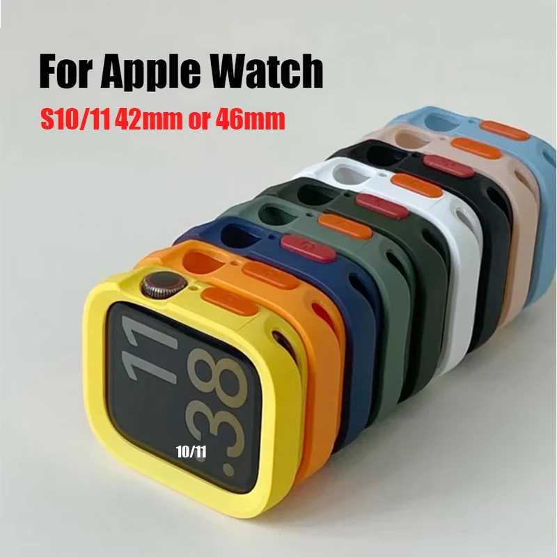 Мягкий силиконовый чехол-бампер для Apple Watch 11, 10, 9, 8, 7, 6, SE, 5, матовый противоударный чехол для iWatch 49 мм, 41 мм, 42 мм, 46 мм, 40 мм, 44 мм, 45 мм Аксессуары для часов