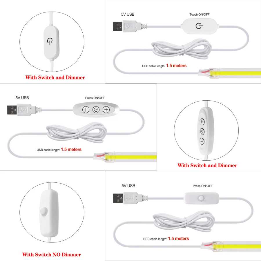 Фотография №3 товара Светодиодная лента COB с регулируемой яркостью, 5 В, USB, с