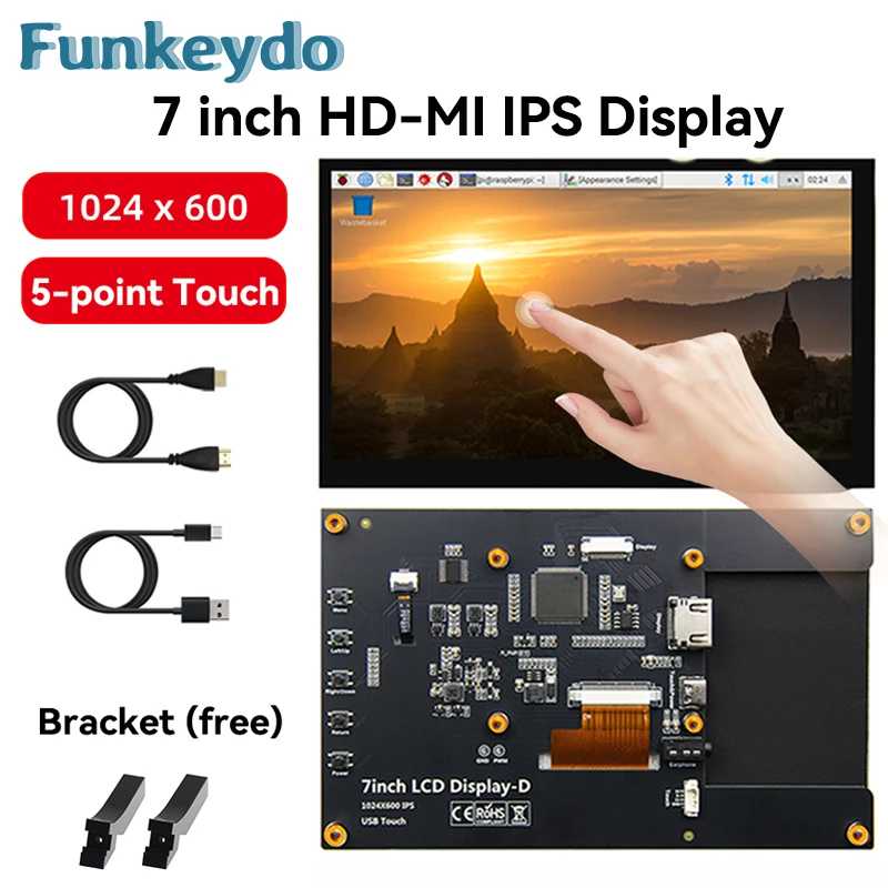 7-дюймовый IPS-дисплей с сенсорным экраном для Raspberry Pi 5, модуль LCD 1024x600, HDMI-совместимый портативный мини-монитор для RPI 3B+ 4B PS4 Оптоэлектронные дисплеи