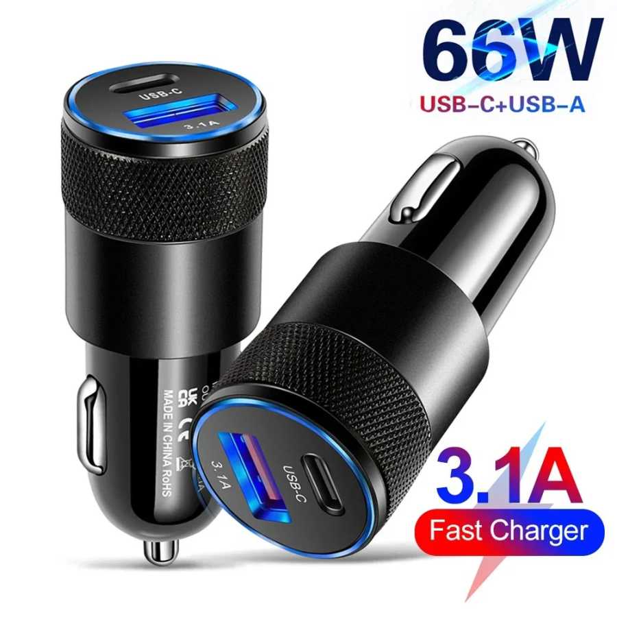 66 Вт USB Автомобильное зарядное устройство типа C Адаптер для быстрой зарядки телефона для Xiaomi Huawei PD Зарядное устройство для телефона Автомобильный адаптер Гнездо для сигарет Lighte Электротехническое оборудование