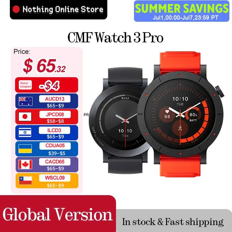 НОВАЯ глобальная версия CMF Watch 3 Pro 1,43 дюйма AMOLED двухдиапазонный GPS Bluetooth-вызов IP68 Умная электроника