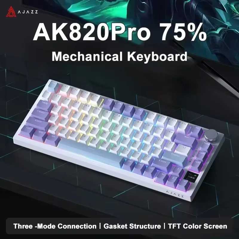 Игровая механическая клавиатура AJAZZ AK820 / AK820Pro, 75% форм-фактор, 82 клавиши, проводная/беспроводная (Bluetooth) для ноутбуков и ПК Компьютерная периферия
