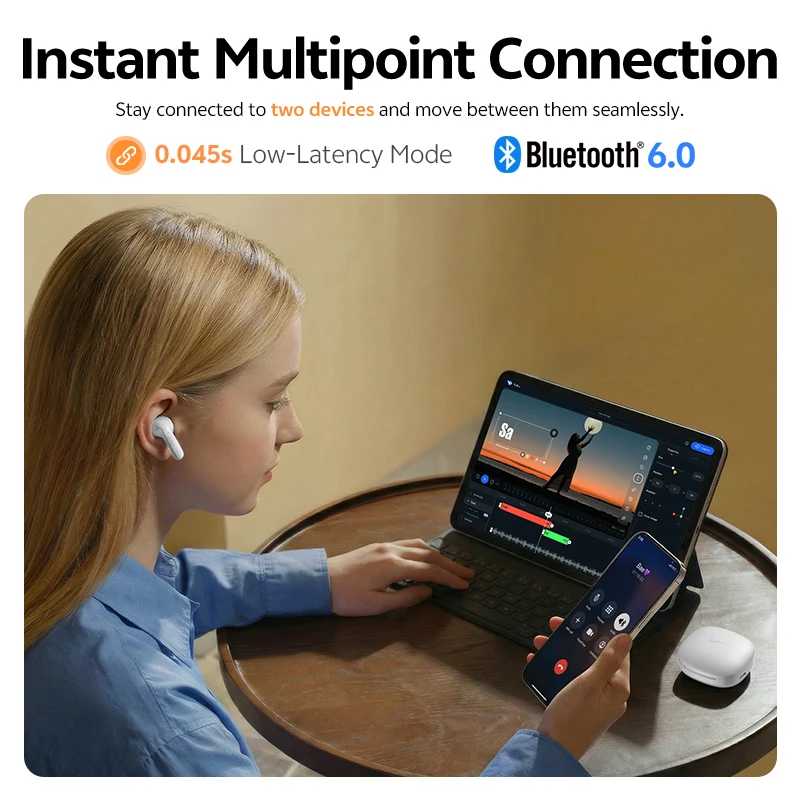 Фотография №4 товара QCY T13 Pro HT23 Беспроводные наушники с адаптивным шумоподавлением, 13-мм