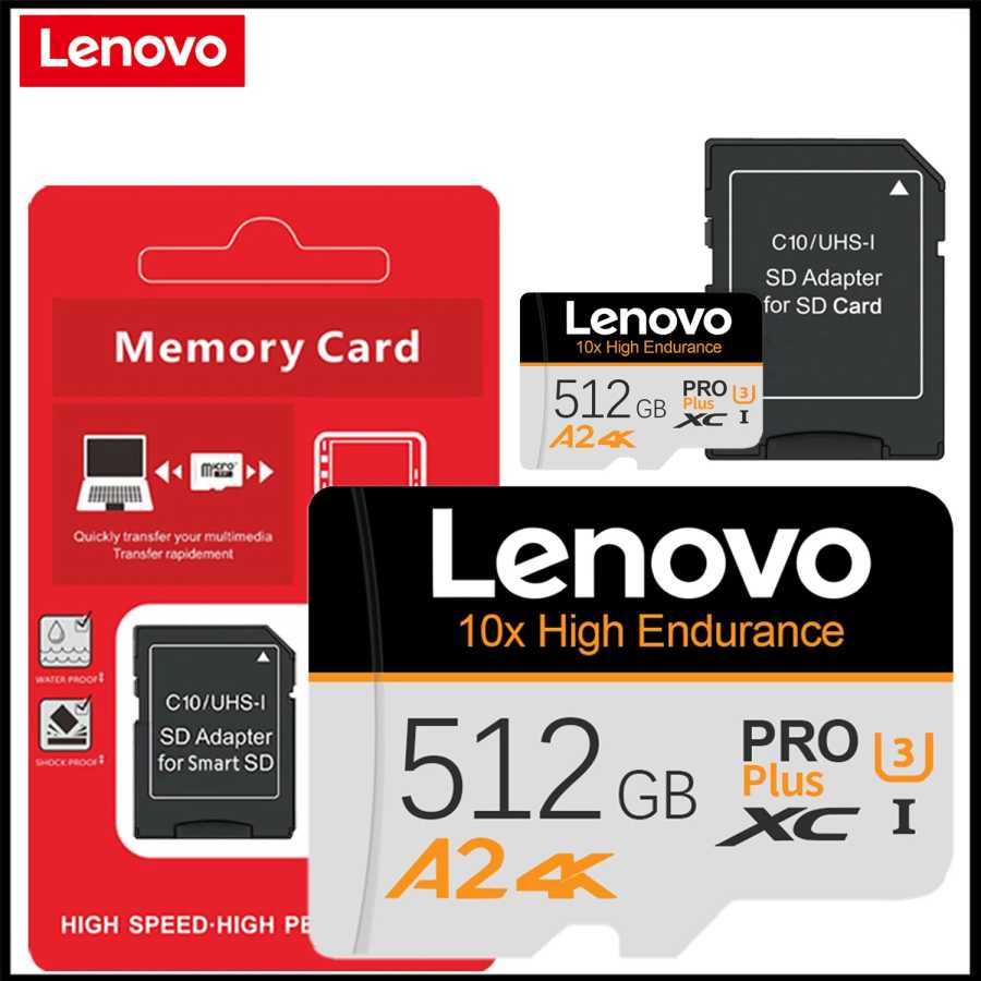 Высокоскоростная карта памяти Lenovo 512 ГБ, большая емкость, V30 U3, 4K High Definition, подходит для дронов и камер Видеоигры и аксессуары