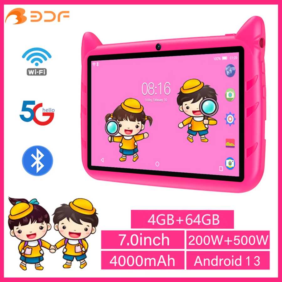 2025 Новые 7-дюймовые детские планшеты Android 13 Quad Core 4 ГБ ОЗУ 64 ГБ ПЗУ 5G WiFi Bluetooth Google Learning Education Tablet PC 4000 мАч Планшеты