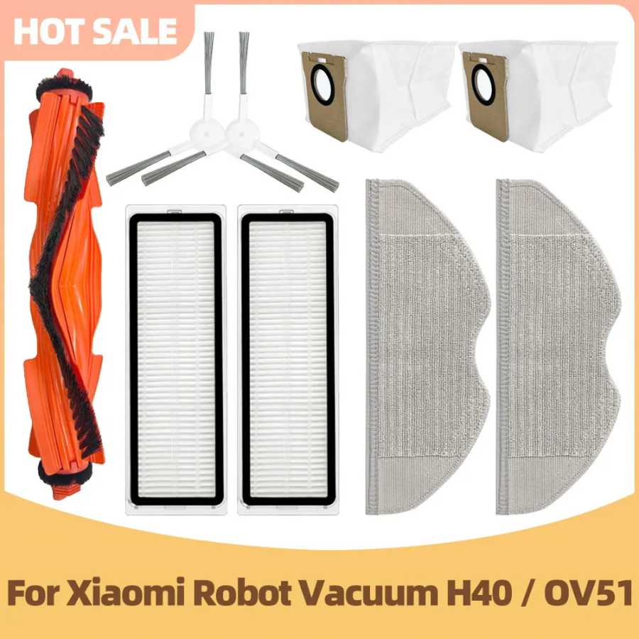 Совместимые аксессуары для Xiaomi Robot Vacuum H40/OV51 &ndash; пылесборник, основная щётка, боковая щётка, ткань для швабры и HEPA-фильтр 
