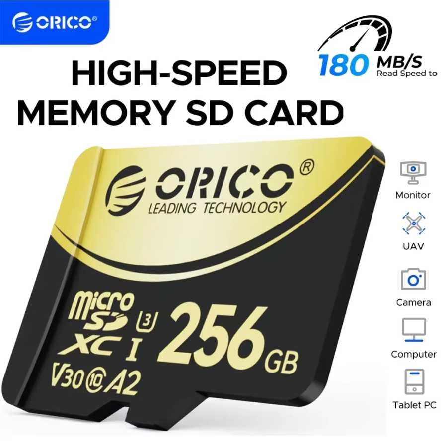 Карта памяти ORICO Micro SD TF 512 ГБ microSDXC До 180 МБ/с Full HD и 4K UHD C10, U3, V30, A2, для дрона GoPRO DJI Хранение данных