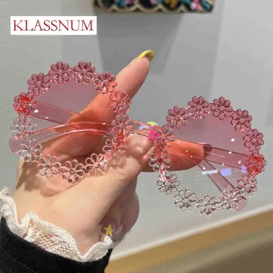 Новые милые солнцезащитные очки KLASSNUM в форме цветка для женщин, без оправы, с градиентными линзами в виде ромашки, очки Kawaii для вечеринок и фестивалей, забавные очки с защитой от УФ400 Очки и аксессуары