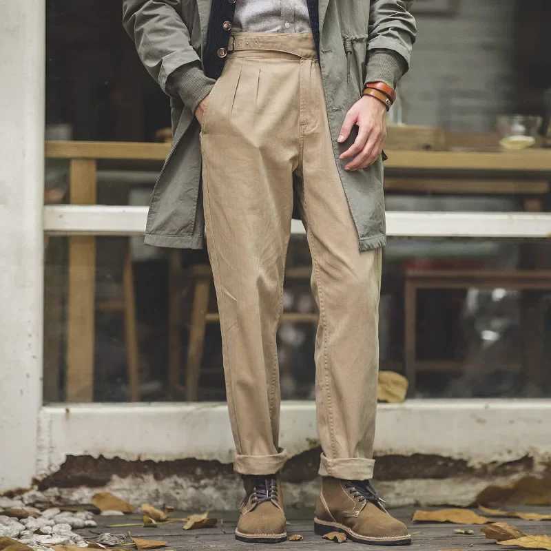 Мужские брюки Maden Vintage, хаки, стиль Gurkha, регулируемая высокая талия, карго, классические прямые, для работы, прогулок и повседневной носки, весна-осень Брюки
