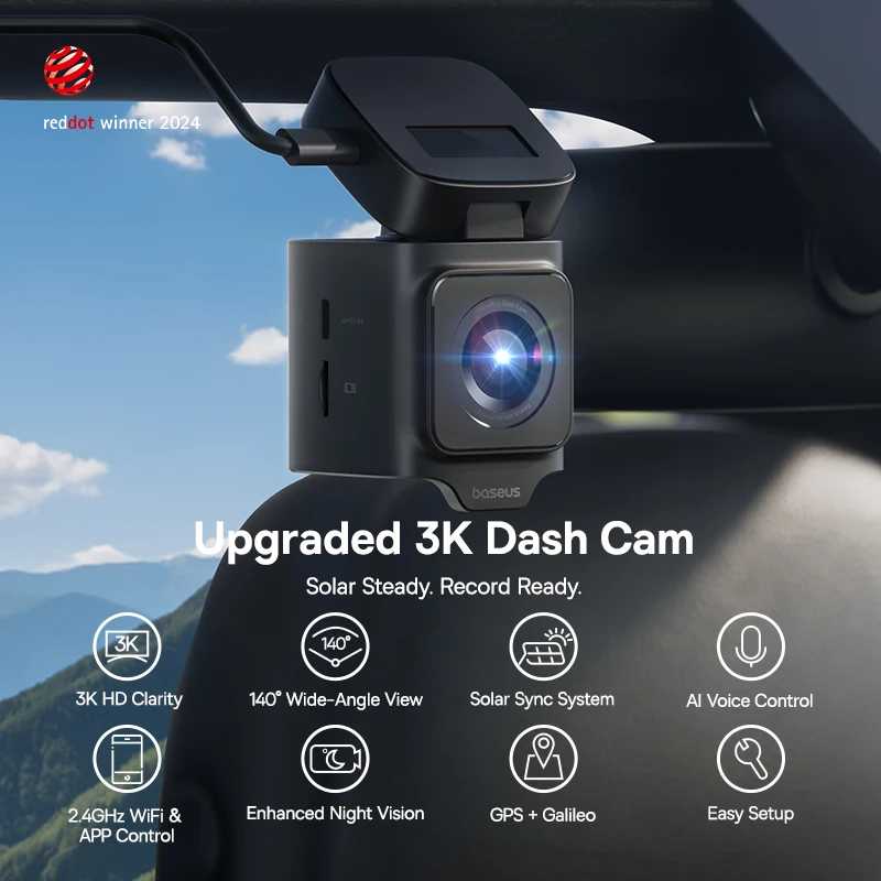 Фотография №1 товара Видеорегистратор Baseus 3K VD1 Передняя и задняя камера HD Встроенный