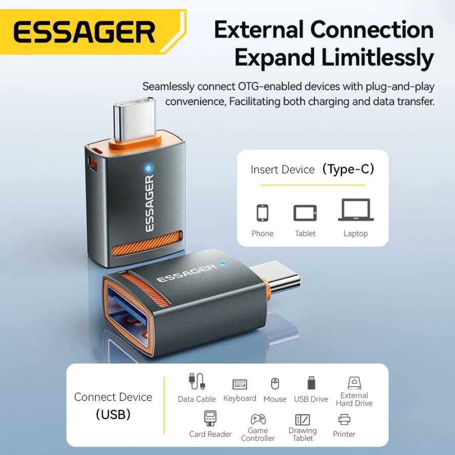 Фотография №2 товара Essager USB3.0 OTG адаптер Type-C USB-A Micro Female to USB