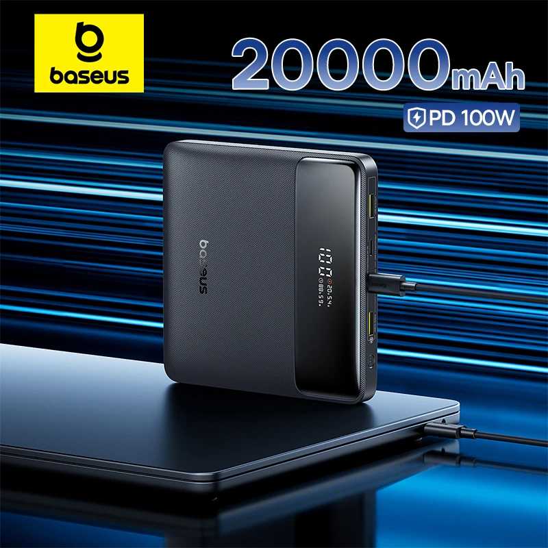 Baseus 100 Вт Power Bank емкостью 20000 мАч PD Быстрая зарядка Зарядное устройство Powerbank для ноутбуков MacBook iPhone Samsung Xiaomi Аксессуары для мобильных телефонов