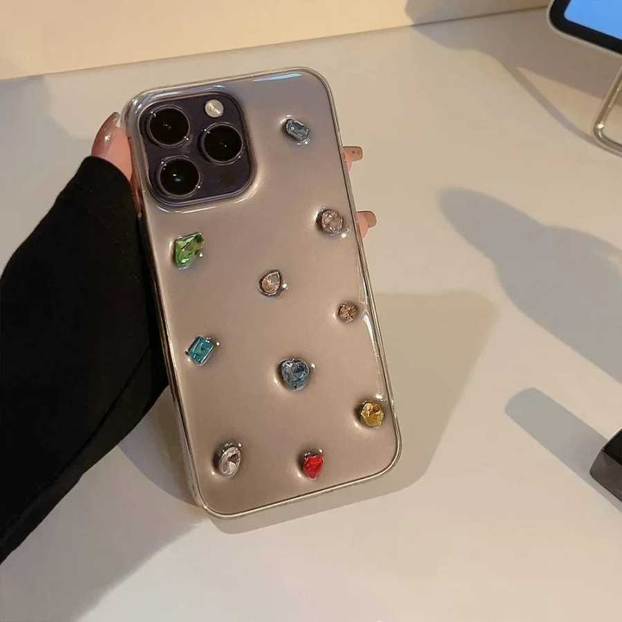 3D-чехол для телефона с мультяшными милыми цветными стразами и камнями для iPhone 17, 16, 15, 14, 13, 12, 11 Pro Max, прозрачная задняя крышка с блестками Чехлы и чехлы для мобильных телефонов