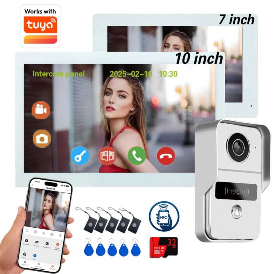 2-проводная цифровая видеодомофонная система 7/10 дюймов 1080P WIFI видеодомофон Tuya Smart WIFI дверной звонок камера для дома квартиры Доступ к автоматизации здания