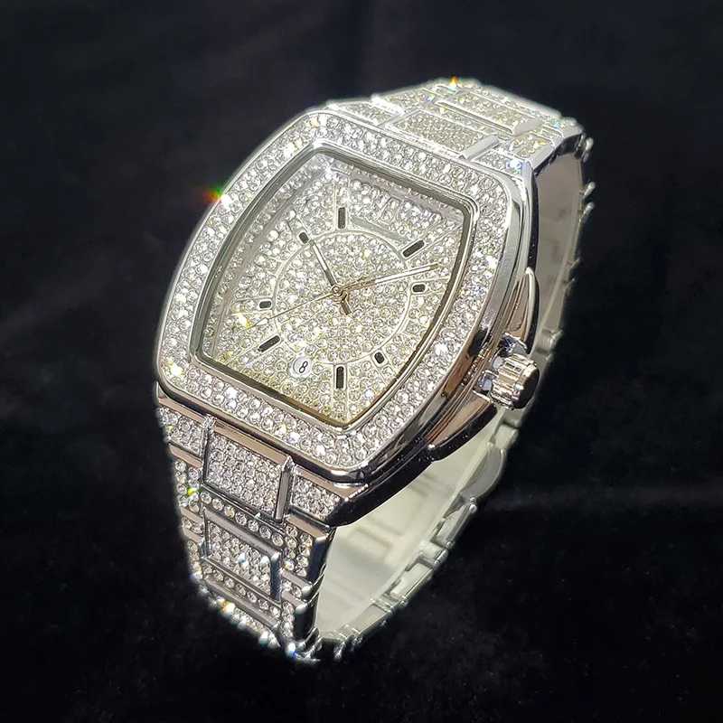 Bling Bling Diamond Часы для мужчин Модные серебряные кварцевые наручные часы Tonneau Роскошные хип-хоп Iced Out Relogio Masculino Лидер продаж Мужские часы