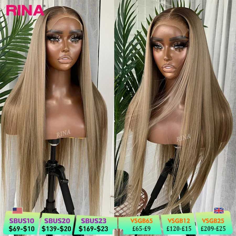 Ombre Blonde 13X6 13X4 Прозрачный парик фронтальной части шнурка Прямой блондин с корнями 1B Парик из человеческих волос Парик фронта шнурка 5X5 Парик с застежкой Парики из натуральных волос (для брюнетов)