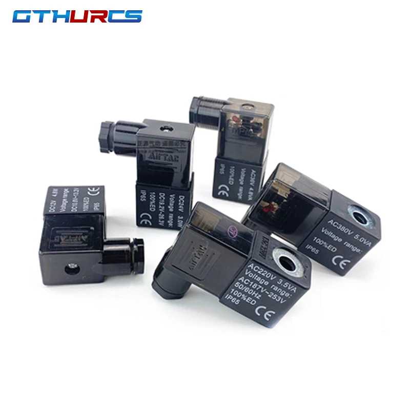 Пневматические электромагнитные клапаны с катушкой, черные, DC12V, DC24V, AC110V, AC220V для 4V210-08, 2V025, 4V210, 4V220, 12V, 24V, 220V Воздушные компрессоры, пневматика и гидравлика