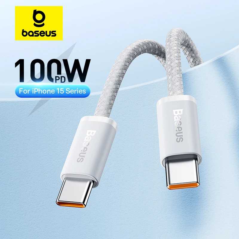 Кабель Baseus 100 Вт USB C для iPhone 16 15 Plus Pro Max Кабель типа C для Macbook Pro ipad PD Кабель для быстрой зарядки Кабель Type-C Аксессуары для мобильных телефонов