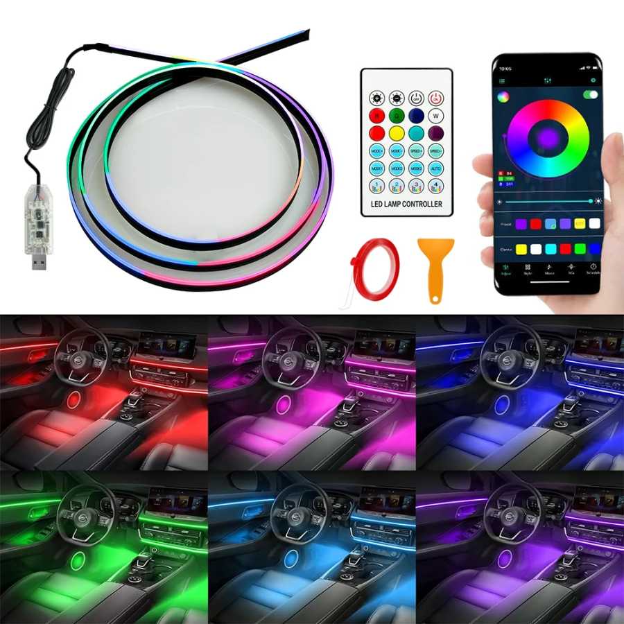 43,31 дюйма стример автомобильное окружающее освещение RGB 64 цвета универсальный светодиодный интерьер скрытый под акриловую полоску симфоническая атмосферная лампа Автомобильные фары