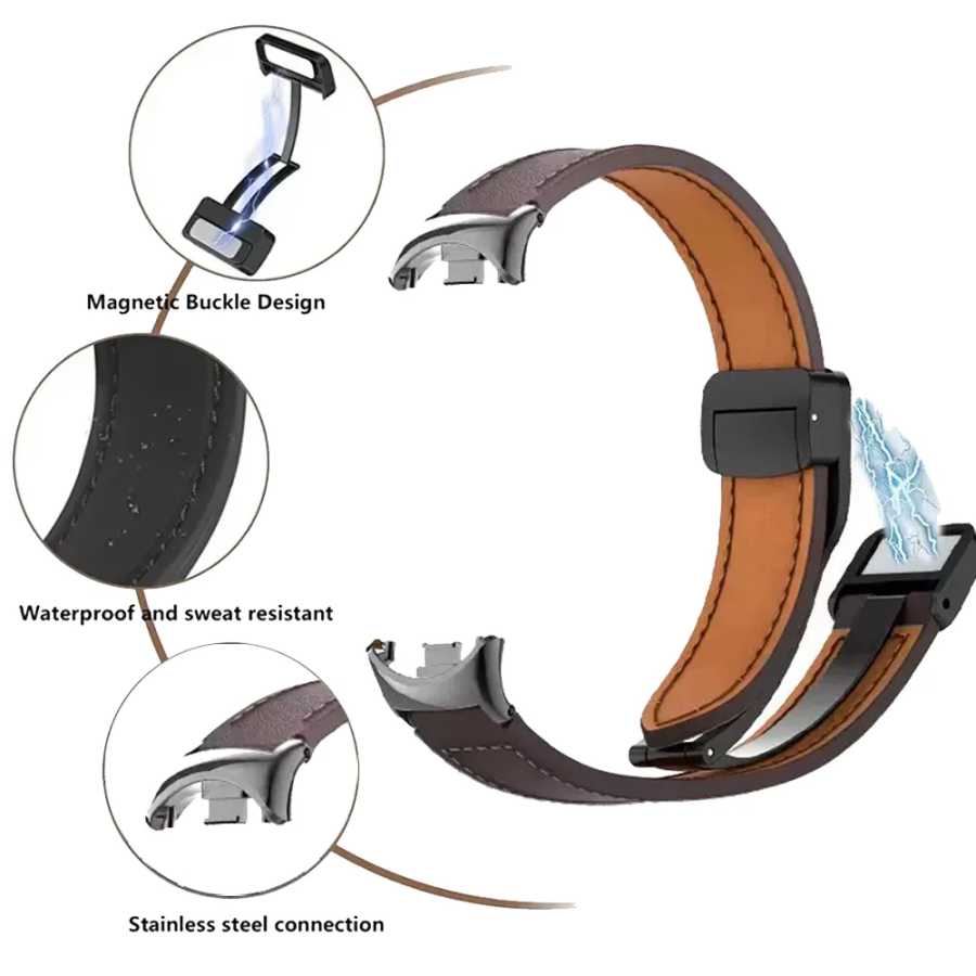 Фотография №3 товара Кожаный ремешок с магнитной застежкой для Xiaomi Smart Band 10