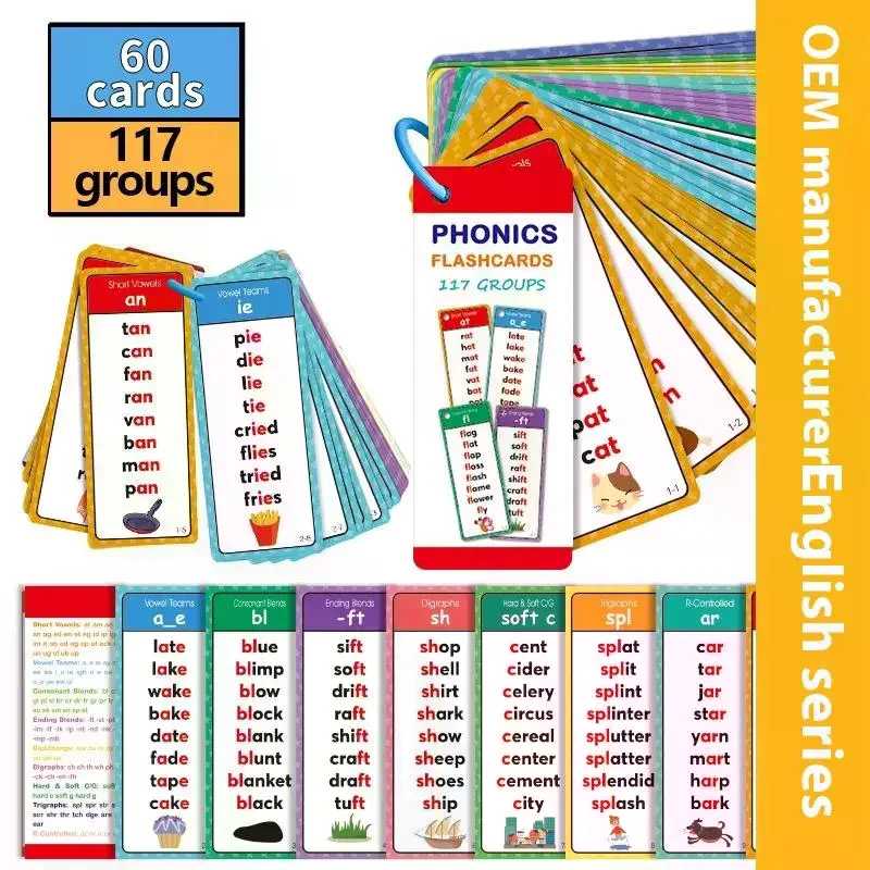 Пакет из 60 листов Монтессори &mdash; карточки Phonics Word Lists для уроков словарного запаса на английском языке Обучение и образование