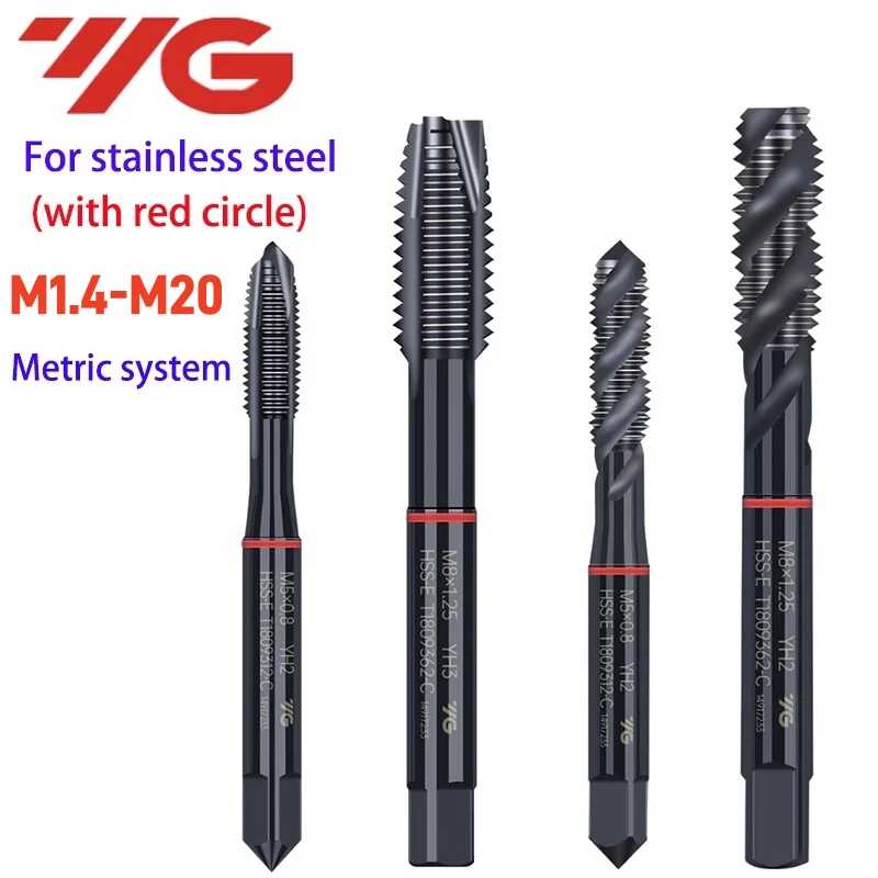 1 шт., Южная Корея YG HSSE INOX, метрический спиральный рифленый метчик M2M2.5M3M3.5M4M5M6M7M8M10M12, спиральный заостренный метчик с красным кругом Ручные инструменты