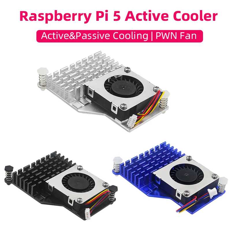 Активный кулер Raspberry Pi 5, алюминиевый радиатор, ШИМ-вентилятор с регулируемой скоростью, черный, серебристый, синий, радиатор охлаждения для RPI 5 Pi5 Компьютерные комплектующие