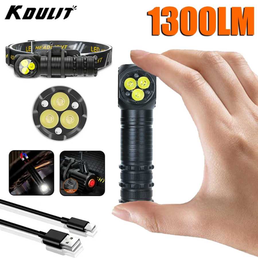 1300LM Мощный светодиодный фонарик USB перезаряжаемый мини-фонарик EDC с хвостовым магнитом 18650 Батарея Открытый фонарь для кемпинга и рыбалки Портативное освещение