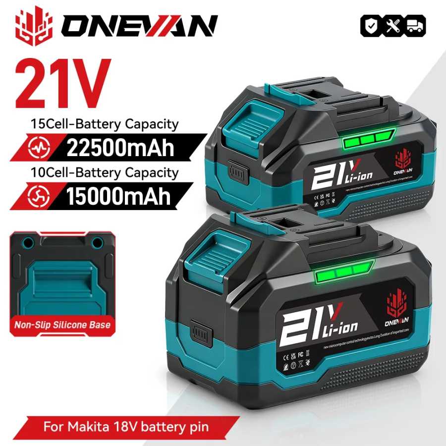 Литиевая батарея ONEVAN 22500 мАч 15000 мАч с индикатором заряда для аккумуляторов Makita 21В 18В, для электроинструментов Детали для электроинструментов