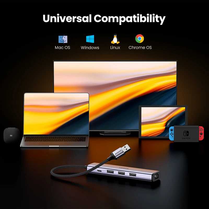 Фотография №5 товара UGREEN USB Ethernet адаптер 5-в-1 1000/100/10 Мбит/с USB3.0 USB-C на