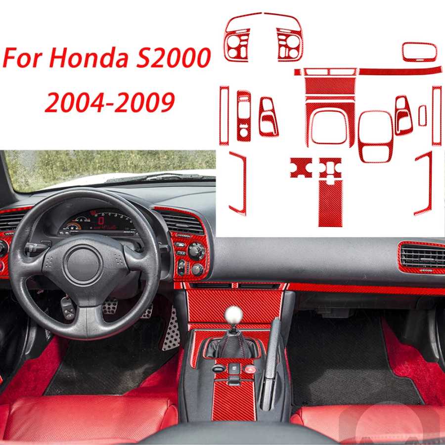 Для Honda S2000 2004-2009: Полный комплект наклеек и декоративных элементов из карбона для интерьера автомобиля Аксессуары для салона