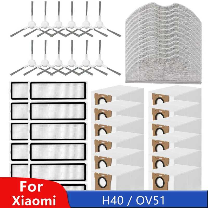 Для робота-пылесоса Xiaomi H40/OV51, запасные части, комплекты аксессуаров, боковая щетка, HEPA-фильтр, мешок для пыли, ткань для швабры 