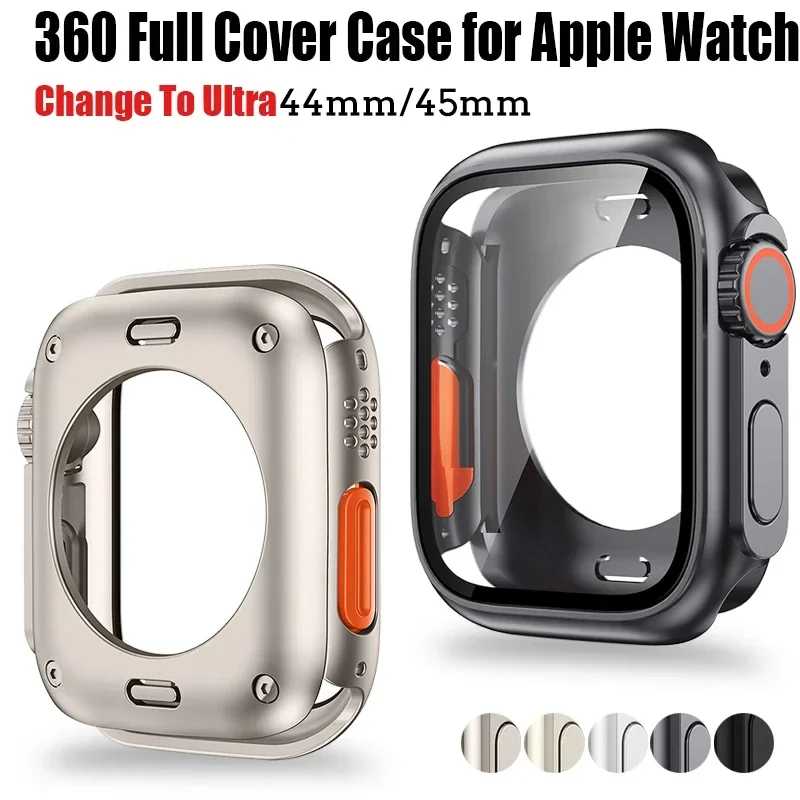 Защитная крышка для экрана Apple Watch 44 мм, 45 мм, 40 мм, 41 мм, жесткий передний и задний бампер из ПК, чехол для iwatch 9 8 7 6 5 4 Change To Ultra 