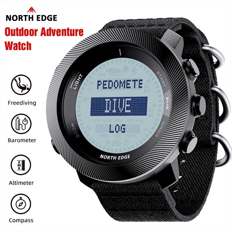 Мужские цифровые часы NORTH EDGE APACHE-D для фридайвинга, водонепроницаемые до 100 м, с барометром, компасом и функцией измерения высоты, для активного отдыха и плавания. Мужские часы