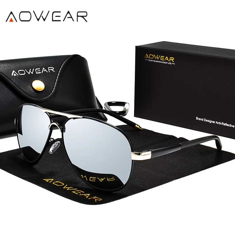AOWEAR мужские авиационные солнцезащитные очки мужские поляризационные зеркальные солнцезащитные очки для мужчин HD вождение пилот солнцезащитные очки lunettes de Soleil homme Очки и аксессуары